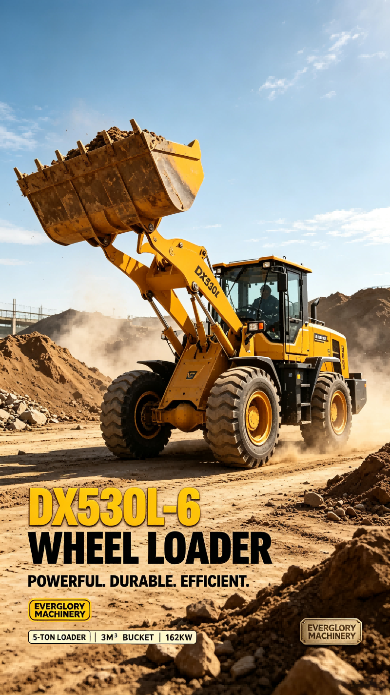 Everglory Machinery uvádí na trh odolný kolový nakladač DX530L‑6 5tunový pro zemní práce